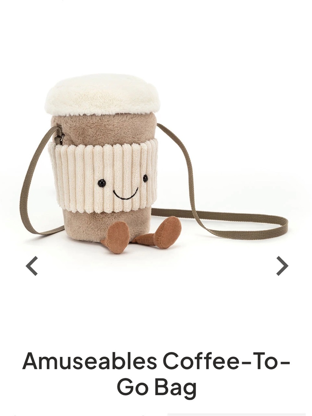 Jellycat Amuseable Coffee To Go Cup Bag with Adjustable Strap